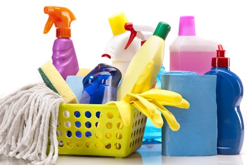 Cleaning supplies prepared for routine oven maintenance